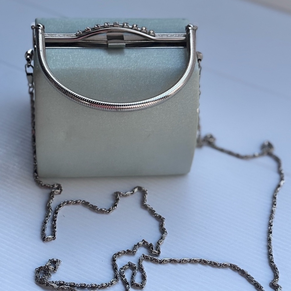 ZECA Italy Silver Satin Rhinestone Evening Bag